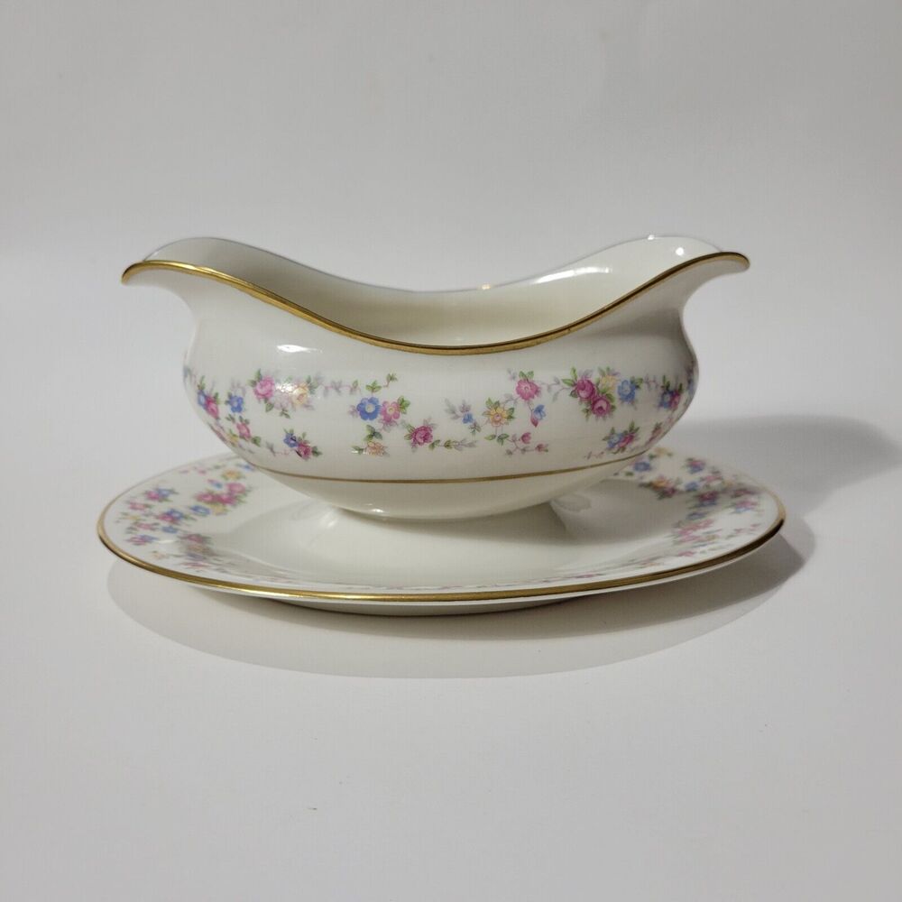 Lamberton Reverie Ivory China Floral Gravy Boat Made in USA
